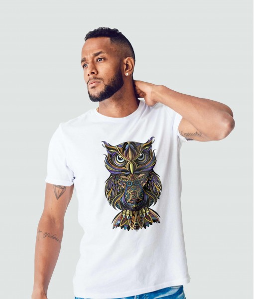 Мъжка тениска с щампа Арт Owl Drawn In Zentangle Style - TShirtArtShop.com